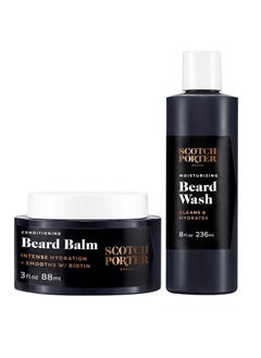 Scotch Porter Conditioning Beard Balm & Moisturizing Beard Wash Bundle - Smooth, Shape, Moisturize & Cleanse while Encouraging Growth for a Fuller/Healthier-Looking Beard - Original Scent, Two Pack