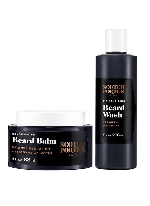Scotch Porter Conditioning Beard Balm & Moisturizing Beard Wash Bundle - Smooth, Shape, Moisturize & Cleanse while Encouraging Growth for a Fuller/Healthier-Looking Beard - Original Scent, Two Pack