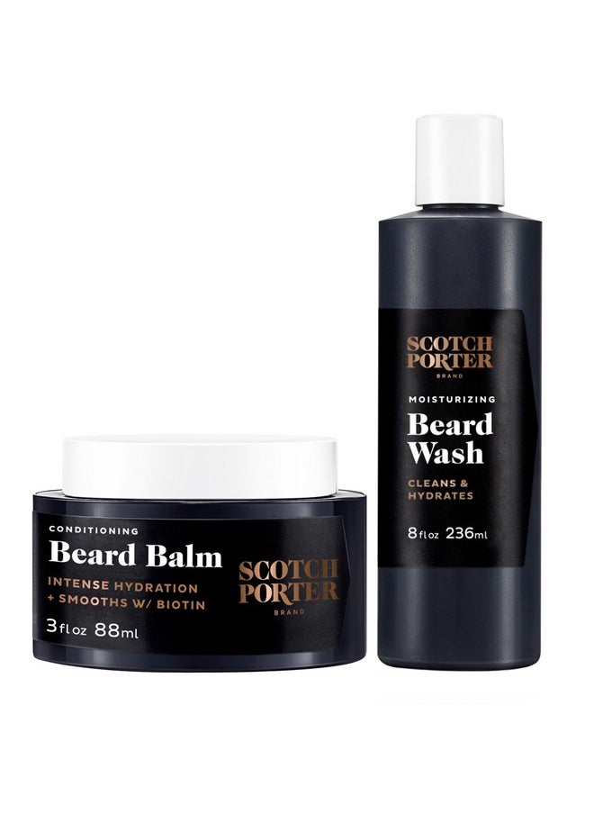 scotch porter - Scotch Porter Conditioning Beard Balm & Moisturizing Beard Wash Bundle - Smooth, Shape, Moisturize & Cleanse while Encouraging Growth for a Fuller/Healthier-Looking Beard - Original Scent, Two Pack - Image 1