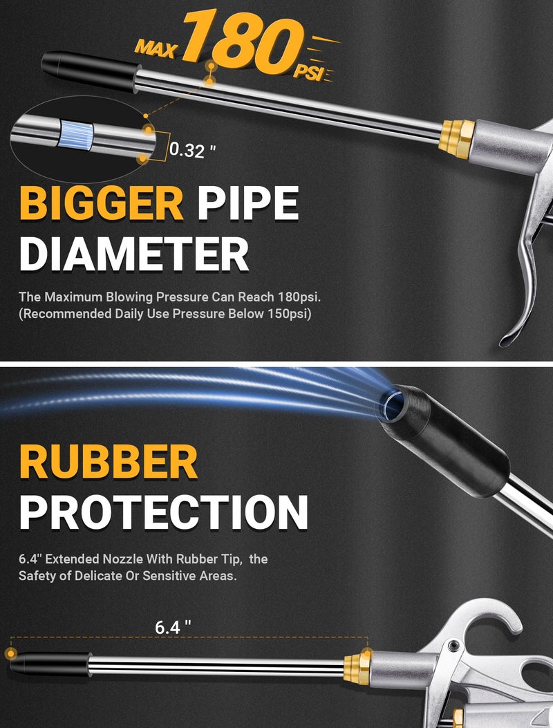 JASTIND Heavy Duty Air Blow Gun Air Nozzle Blow Gun, Air Blower for Compressor with Bigger Pipe & Extended Nozzle, Pneumatic Air Compressor Accessories Tool for Car Detailing/Industrial Household Cleaning - Image 3