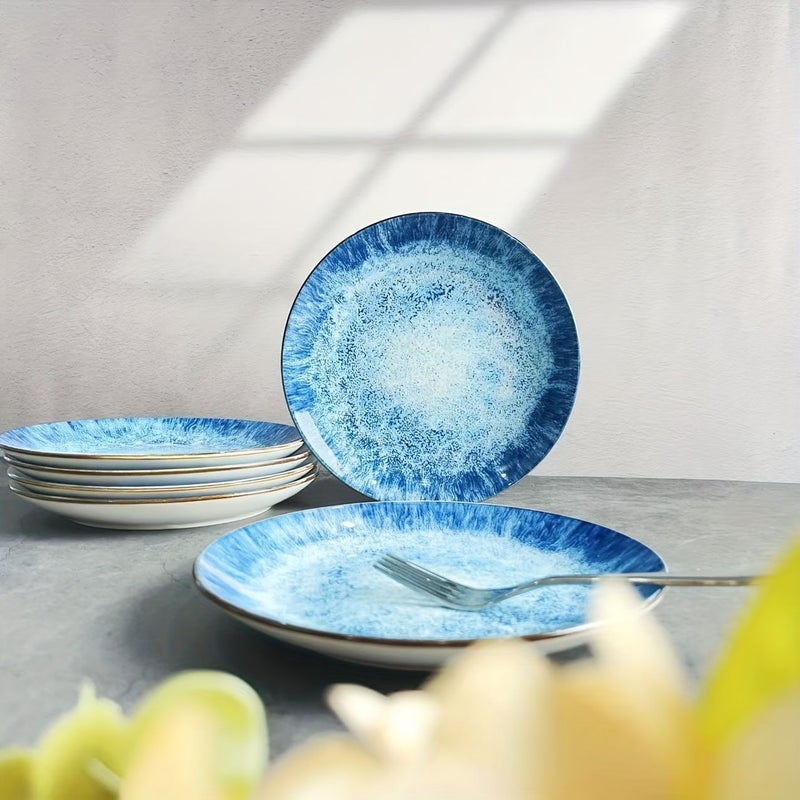 Set Of 3 Japanese Style Blue Ceramic Plates 7 5 Inch Wave Texture For Sashimi Sushi Dessert Hotel Catering - Image 4