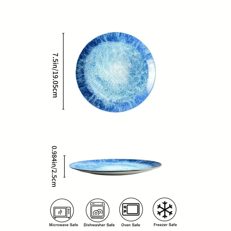 Set Of 3 Japanese Style Blue Ceramic Plates 7 5 Inch Wave Texture For Sashimi Sushi Dessert Hotel Catering - Image 3