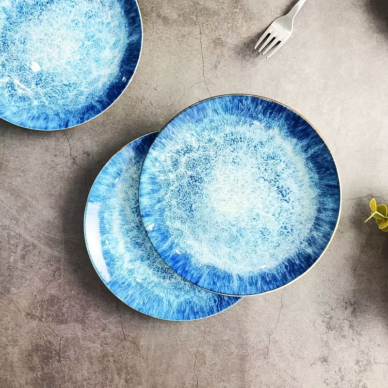 Set Of 3 Japanese Style Blue Ceramic Plates 7 5 Inch Wave Texture For Sashimi Sushi Dessert Hotel Catering - Image 5