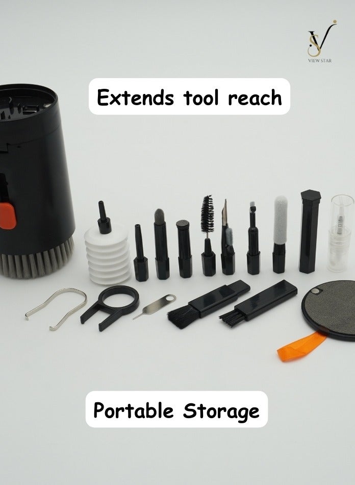 VIEW STAR مجموعة تنظيف متعددة الوظائف Viewstar 20 في 1 للأجهزة الإلكترونية – مجموعة فرش تنظيف محمولة للوحة المفاتيح، سماعات الأذن، اللابتوب، الهاتف، والأجهزة – تصميم مدمج وصديق للسفر - Image 2