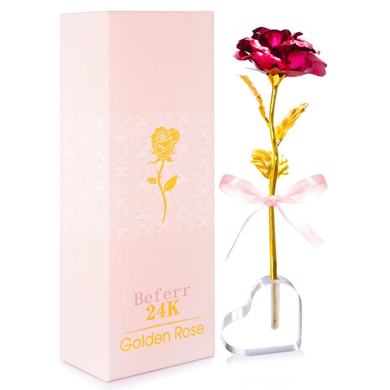 Beferr Mothers Day Rose Gifts for Mum from Daughter Son Golden Foil Eternal Rose Pink Flower Gift with Heart Stand Birthday Gifts for Women Her Mum Nana Stepmum Grandma Wife Sister Daughter