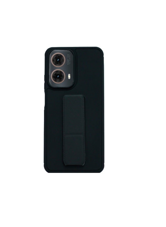 غطاء خلفي وحامل متوافق مع موتورولا موتو جي 85 حامل سيارة مغناطيسي من السيليكون الناعم مع حامل أفقي ورأسي وحزام معصم وحافظة حماية كاملة مضادة لبصمات الأصابع (أسود)