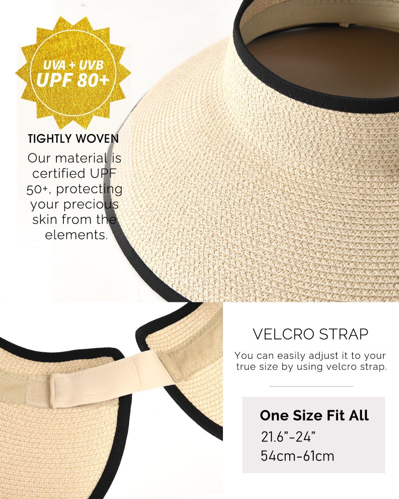 FURTALK Sun Visor Hats for Women Wide Brim Straw Ponytail Summer Beach Hat UV UPF Packable Foldable Travel - Image 5