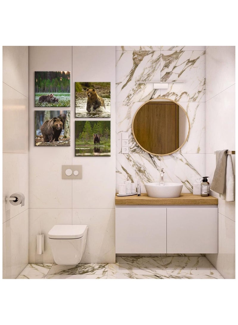 مؤسسة فكرة اليوم مجموعة لوحات فنية جدارية من القماش بإطارات خشبية من "توداي آيديا"، مكونة من أربع مطبوعات | لوحة فنية عصرية لدب بني، مناسبة لغرف النوم والمعيشة والمكتب، مقاس ٢٠×٢٠ بوصة - Image 3