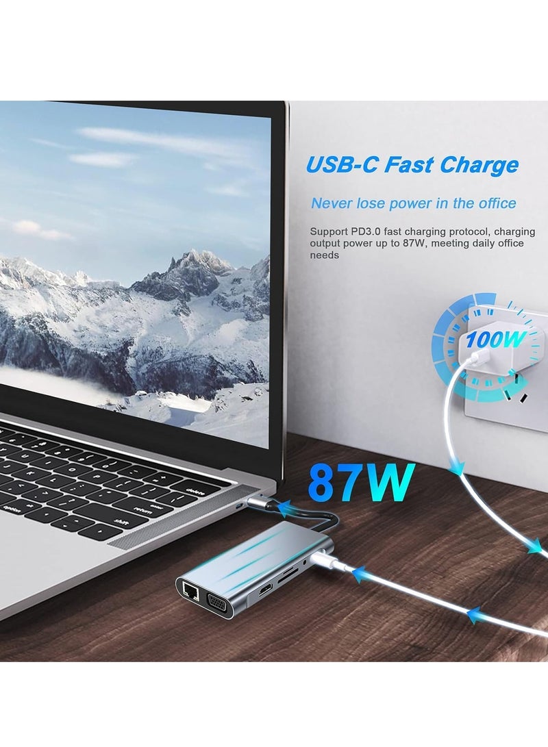 ELTRAZONE محطة إرساء USB C Hub 11 في 1 – عرض مزدوج 4K HDMI و VGA، شحن PD 100W، منافذ USB 3.0، إيثرنت جيجابت، قارئ بطاقات SD/TF، جاك صوت – محول متعدد المنافذ لجهاز MacBook Pro/Air، Dell، HP، Lenovo، والمزيد - Image 4