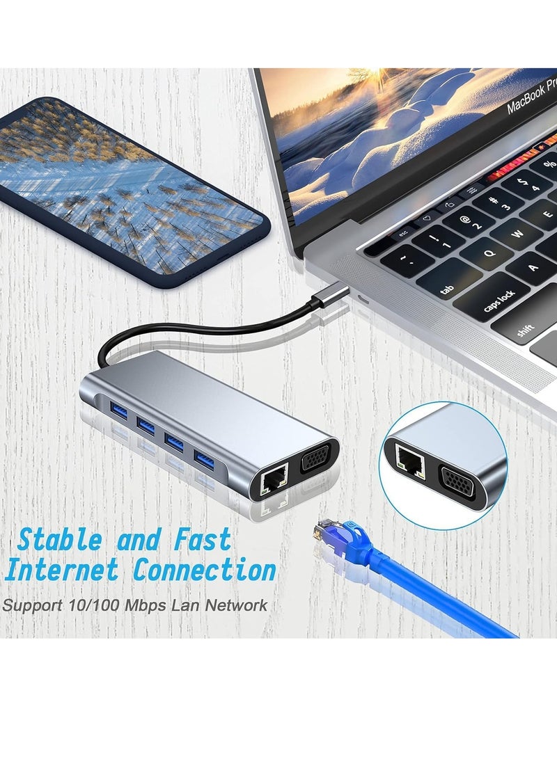 ELTRAZONE محطة إرساء USB C Hub 11 في 1 – عرض مزدوج 4K HDMI و VGA، شحن PD 100W، منافذ USB 3.0، إيثرنت جيجابت، قارئ بطاقات SD/TF، جاك صوت – محول متعدد المنافذ لجهاز MacBook Pro/Air، Dell، HP، Lenovo، والمزيد - Image 2