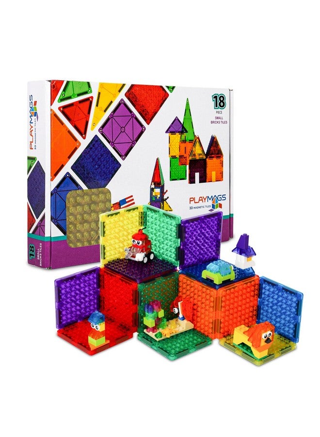 Playmags Magnetic Tiles 18Pcs Magnetic Building Bricks Exclusive Magnetic Blocks Skill Development Ages 3+ (Small Bricks Tiles) - Image 1