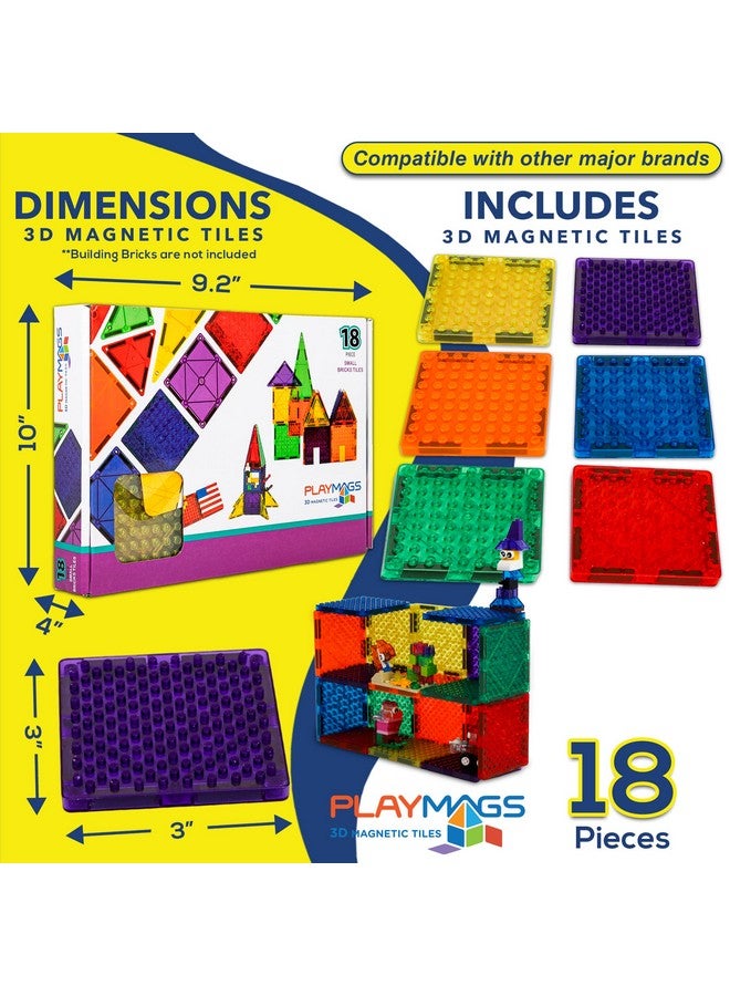 Playmags Magnetic Tiles 18Pcs Magnetic Building Bricks Exclusive Magnetic Blocks Skill Development Ages 3+ (Small Bricks Tiles) - Image 3