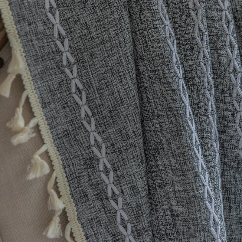 Deeprove Dark Gray Boho Curtains 96 inches Length for Bedroom Living Room  Coal Grey Bohemian 96 inches Long Embroideried Cottage Farmhouse Vintage Tassel Window Treatments  W52 x L96  1 Panel - Image 2