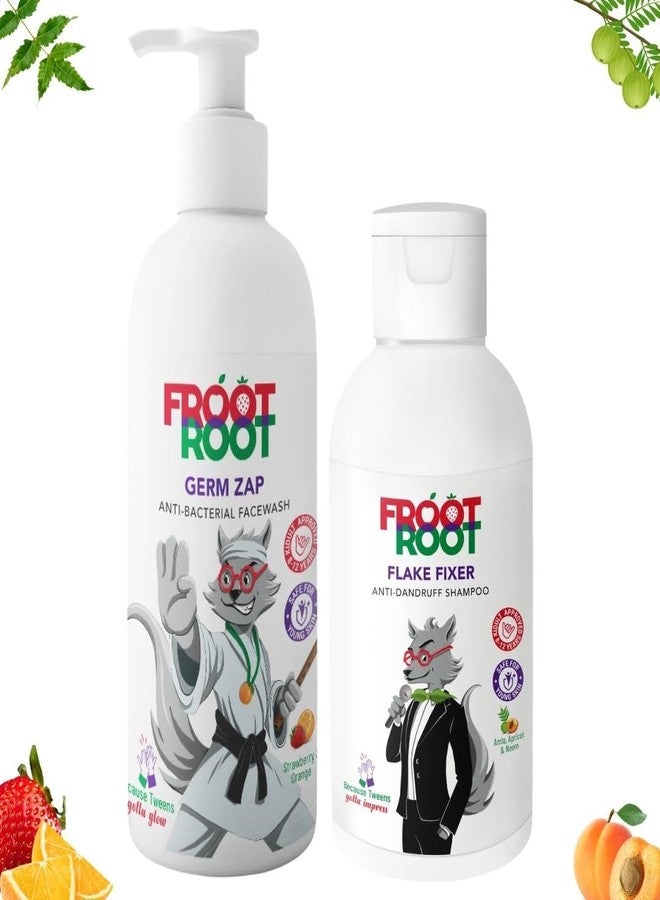 Froot Root Kids Combo - Anti Dandruff Shampoo + Face Wash for Tweens (100ml x 2) | Sulfate-Free, Gentle Skincare & Haircare for Ages 5-12 | No Parabens, SLS or Silicones - Image 1