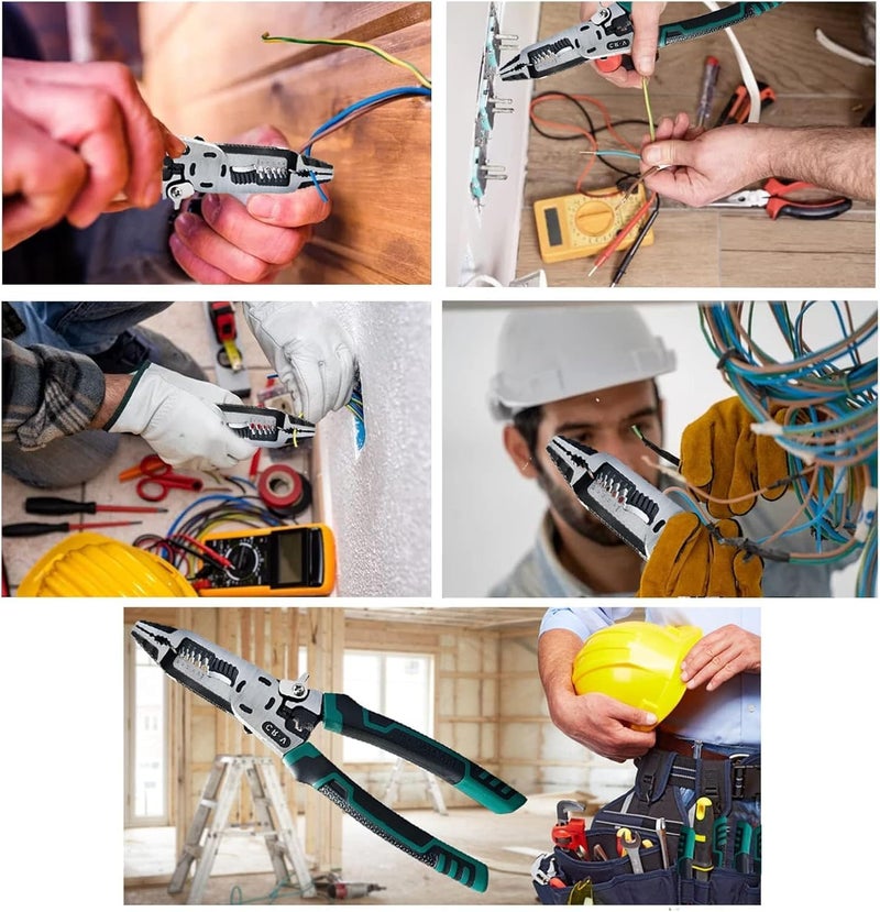 إكسفور 10 في 1 أداة تجريد الأسلاك، أداة تجعيد الأسلاك، كماشة أنف إبرة متعددة الوظائف C-RV، قاطع الأسلاك، كماشة تركيبة 9 بوصة، أدوات الأسلاك وأداة يدوية متعددة الوظائف - Image 2