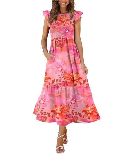 OFEEFAN Summer Dress Maxi Dresses for Women 2025 Date Outfits Baby Shower Bridal Shower Dress Casual Dresses Floral Pink M - Image 5