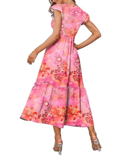 OFEEFAN Summer Dress Maxi Dresses for Women 2025 Date Outfits Baby Shower Bridal Shower Dress Casual Dresses Floral Pink M - Image 3