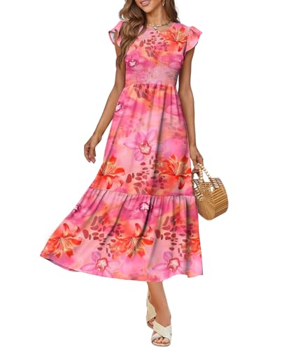 OFEEFAN Summer Dress Maxi Dresses for Women 2025 Date Outfits Baby Shower Bridal Shower Dress Casual Dresses Floral Pink M - Image 2