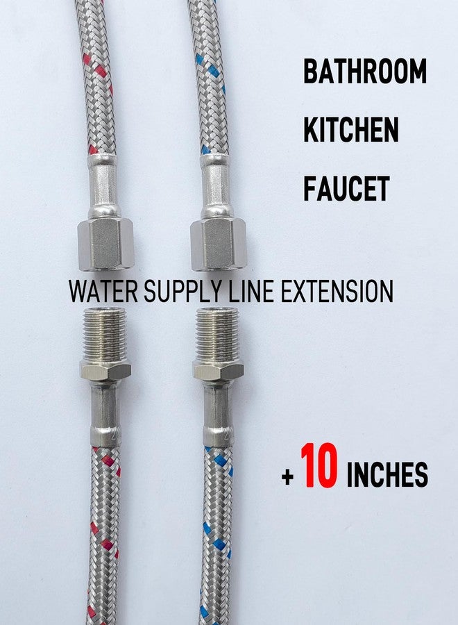 HOMYEP Faucet Water Supply Lines Extension, 10 Inch, 2-Pack 3/8" Male to Female Faucet Hose Extender for Bathroom Kitchen, Braided Stainless Steel - Image 2