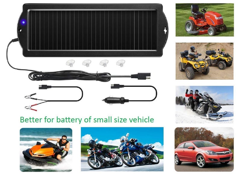 Sunway Solar Car Battery Trickle Charger & Maintainer 12V Solar Panel Power Battery Charger With Cigarette Lighter Plug Battery Clamp For Car Automotive Motorcycle Boat Marine Snowmobile Watercraft Rv - Image 3