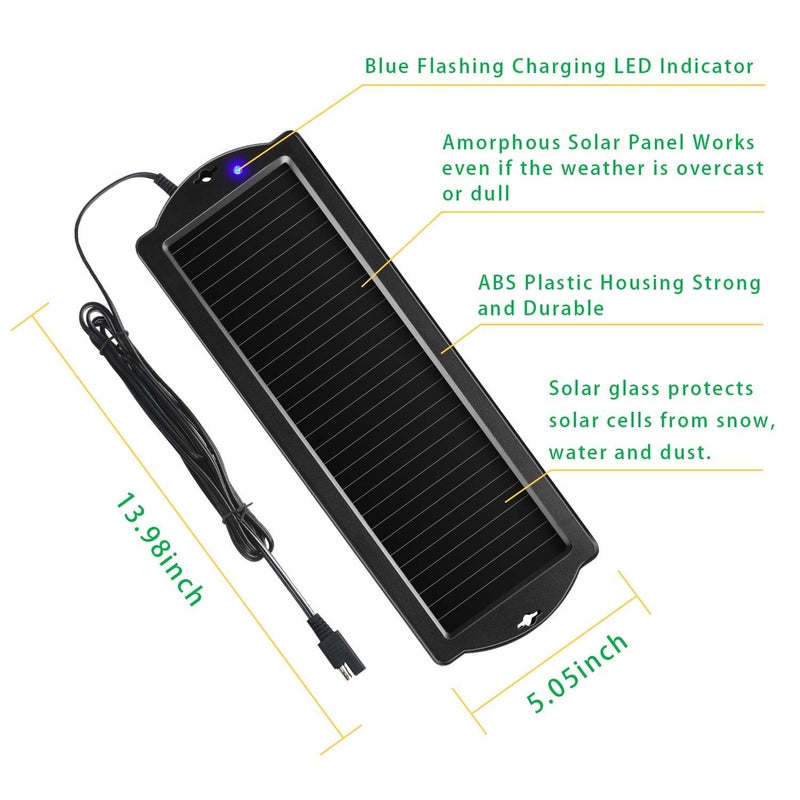 Sunway Solar Car Battery Trickle Charger & Maintainer 12V Solar Panel Power Battery Charger With Cigarette Lighter Plug Battery Clamp For Car Automotive Motorcycle Boat Marine Snowmobile Watercraft Rv - Image 2