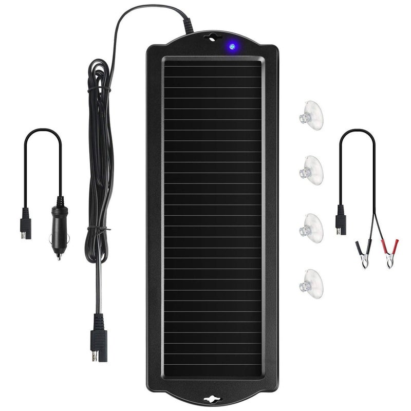 Sunway Solar Car Battery Trickle Charger & Maintainer 12V Solar Panel Power Battery Charger With Cigarette Lighter Plug Battery Clamp For Car Automotive Motorcycle Boat Marine Snowmobile Watercraft Rv - Image 1