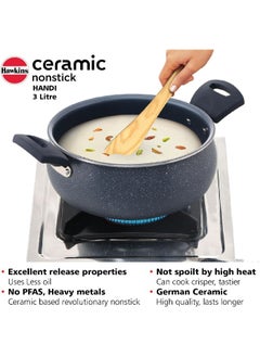Hawkins 3 Liters Ceramic Non Stick Handi With Glass Lid,Induction Compatible ,Grey  - Image 4