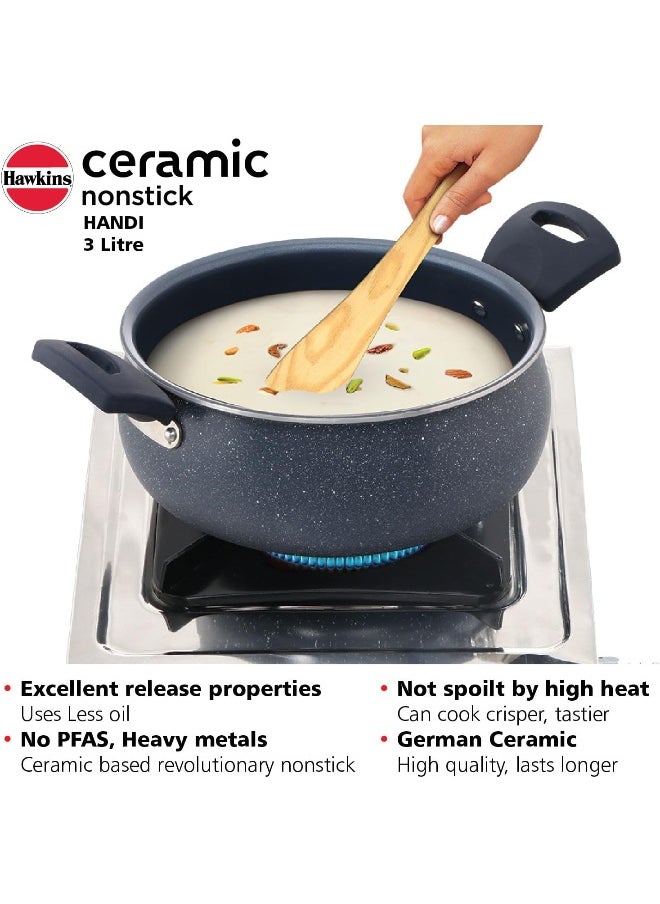 Hawkins 3 Liters Ceramic Non Stick Handi With Glass Lid,Induction Compatible ,Grey  - Image 4