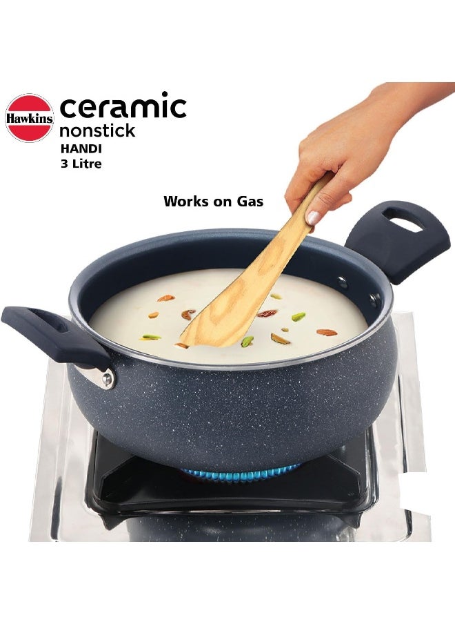 Hawkins 3 Liters Ceramic Non Stick Handi With Glass Lid,Induction Compatible ,Grey  - Image 5
