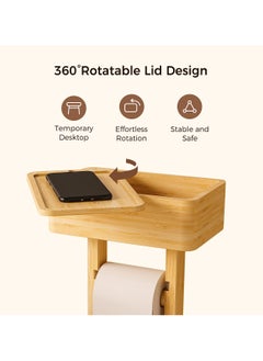 XiuWoo 4-in-1 Toilet Paper Holder Stand with Storage Shelf Box, 360° Rotating Bamboo Free Standing Toilet Tissue Roll, Toilet Wipes Dispenser Organizer Desktop for Bathroom  - Image 3