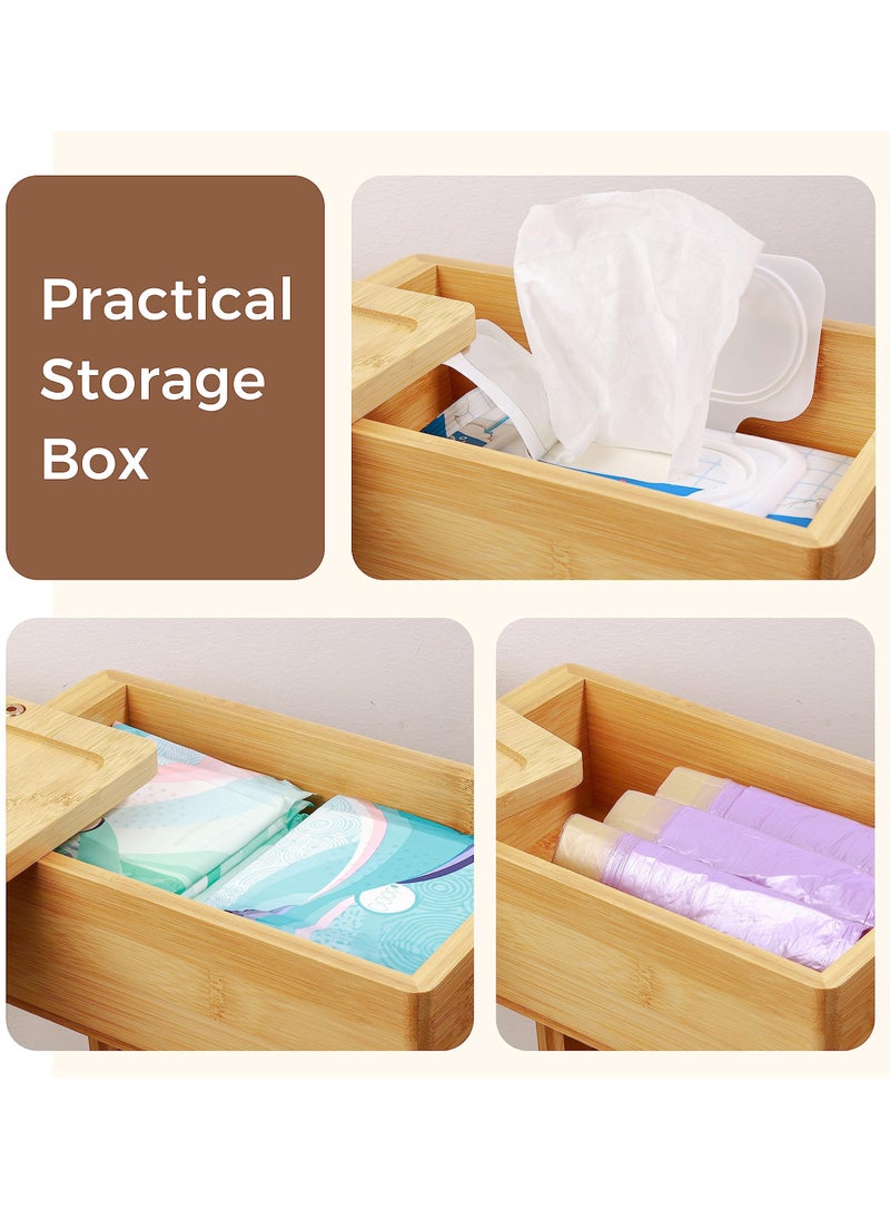 XiuWoo - 4-in-1 Toilet Paper Holder Stand with Storage Shelf Box, 360° Rotating Bamboo Free Standing Toilet Tissue Roll, Toilet Wipes Dispenser Organizer Desktop for Bathroom - Image 1