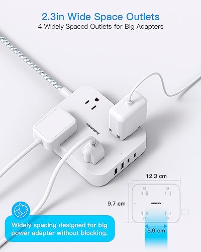 HANYCONY 10 Ft Extension Cord, HANYCONY Ultra Thin Flat Power Strip with 4 Outlets 4 USB Ports (2 USB C), Wall Mount, Multi Plug Outlet Extender Desk Charging Station for Office Travel Dorm Room Essentials - Image 5