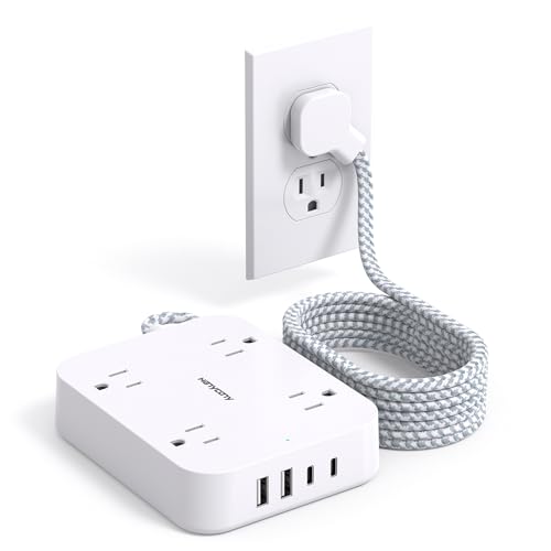 HANYCONY 10 Ft Extension Cord, HANYCONY Ultra Thin Flat Power Strip with 4 Outlets 4 USB Ports (2 USB C), Wall Mount, Multi Plug Outlet Extender Desk Charging Station for Office Travel Dorm Room Essentials - Image 1