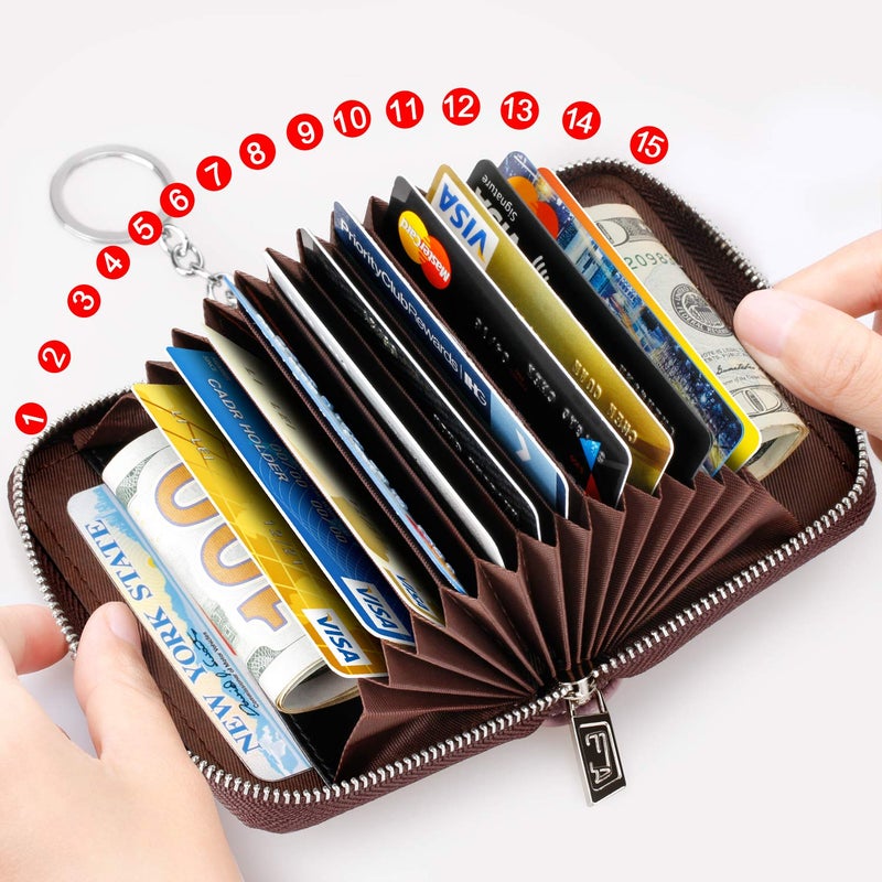FurArt محفظة بطاقات ائتمان FurArt، حافظة بطاقات بسحاب للرجال والنساء، مانعة لتسرب RFID، محفظة بحلقة مفاتيح، حجم مدمج - Image 3