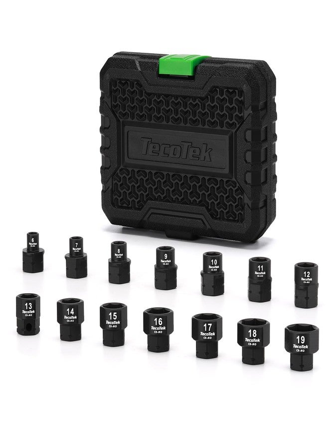 TecoTek 14-Piece 3/8-Inch Drive Metric Low Profile Impact Socket Set, 6mm-19mm, 6 Point, Cr-Mo, Shorter Socket for Tight Areas - Image 1