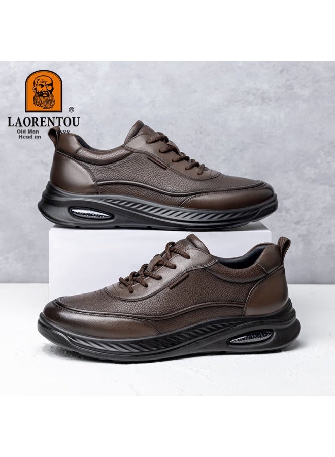 Laorentou First Layer Leather Sports Shoes Comfortable Breathable Fashion Simple Business Casual Commuter Men's Shoes La16667 Brown Size 44