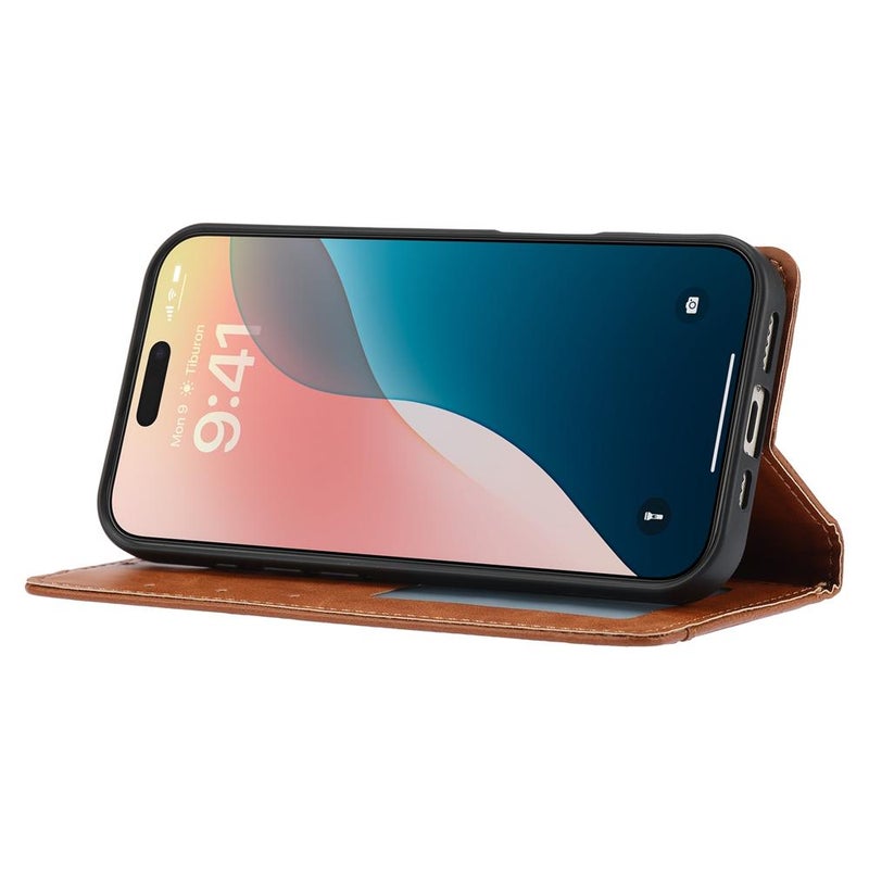 إيروريكس جراب هاتف جلدي قلاب بتصميم Knead Texture لهاتف iPhone 17 Pro (بني) - Image 5