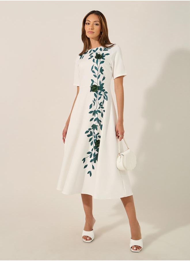 Styli Print Short Sleeves A-Line Midi Dress  - Image 2