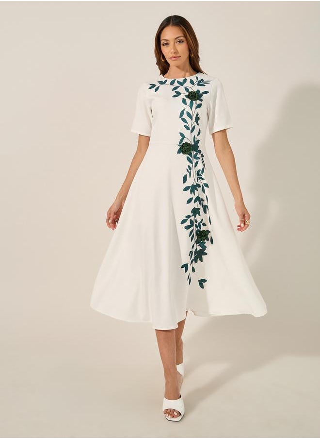 Styli Print Short Sleeves A-Line Midi Dress  - Image 1