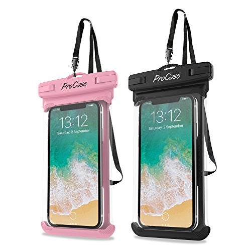ProCase 2 Pack Waterproof Phone Pouch, Underwater Phone Case Up to 7", Dry Bag for iPhone 17 Air 16 15 14 13 Pro Plus Max, Galaxy S24 S23 S22 Ultra Pixel, Beach Essentials -Pink & Black - Image 1