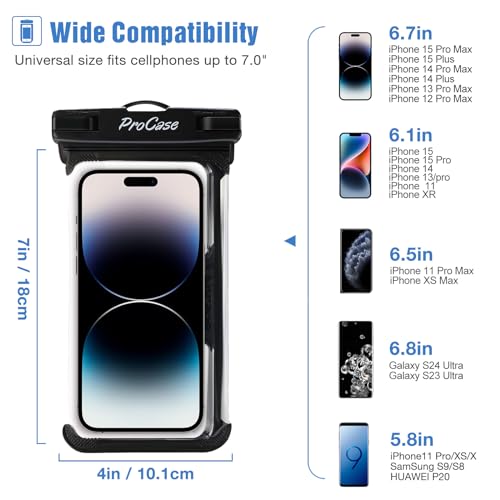 ProCase 2 Pack Waterproof Phone Pouch, Underwater Phone Case Up to 7", Dry Bag for iPhone 17 Air 16 15 14 13 Pro Plus Max, Galaxy S24 S23 S22 Ultra Pixel, Beach Essentials -Pink & Black - Image 2