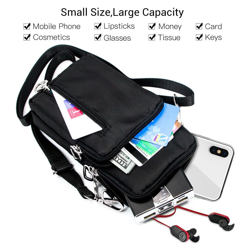 YINHEXI Women's Small Crossbody Handbag, Polyester, Adjustable Strap, 3 Pockets, 7.5x4.3x1.8inch (L x W x H), Black - Image 2