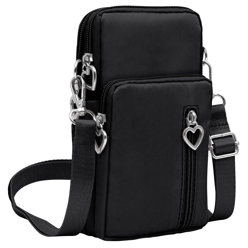 YINHEXI Women's Small Crossbody Handbag, Polyester, Adjustable Strap, 3 Pockets, 7.5x4.3x1.8inch (L x W x H), Black - Image 1