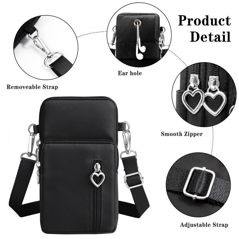 YINHEXI Women's Small Crossbody Handbag, Polyester, Adjustable Strap, 3 Pockets, 7.5x4.3x1.8inch (L x W x H), Black - Image 4