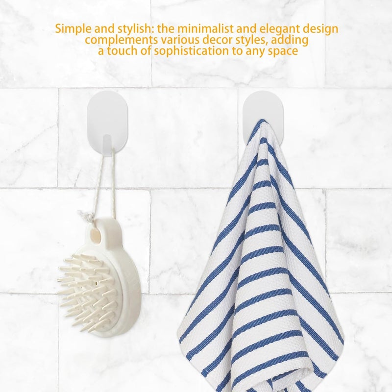 Healifty Self-Adhesive Stainless Steel Hooks Heavy Duty Metal Wall Hooks for Hanging Coats Hats Towels Robes in Bathroom Kitchen Bedroom, 10pcs White Finish - Image 3
