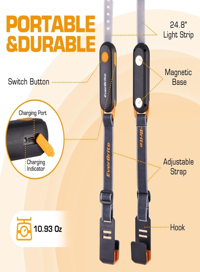إيفربايت مصباح عمل قابل لإعادة الشحن من إيفر برايت، شريط إضاءة LED مغناطيسي يُثبّت أسفل غطاء المحرك، مثالي للميكانيكيين، بثلاثة أوضاع طاقة مع أحزمة وخطافات قابلة للتعديل، هدية مثالية للميكانيكيين والرجال وعشاق السيارات والمرائب. - Image 2