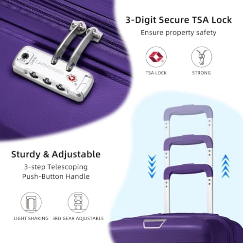 LARVENDER Luggage Sets 3 Piece with Duffel Bag Hardside PP Carry On Suitcase with 360° Spinner Wheels TSA Lock Luggage Sets for Women, Grape Purple - Image 2