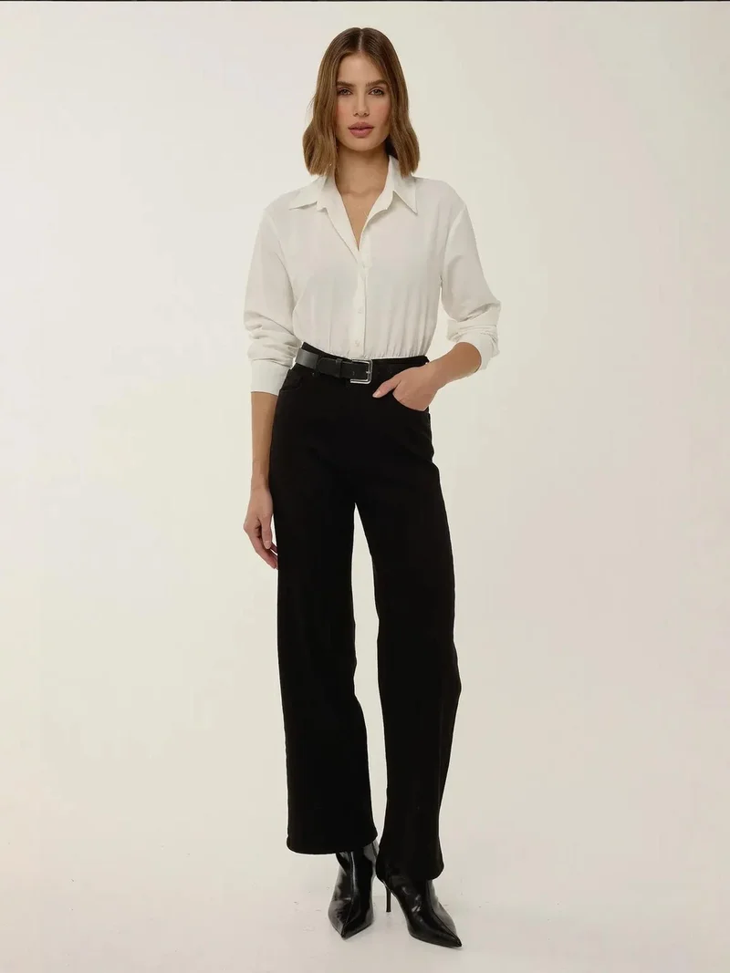 HICCUP Shirt Collar Long Sleeve Bodysuit with Snap Closure