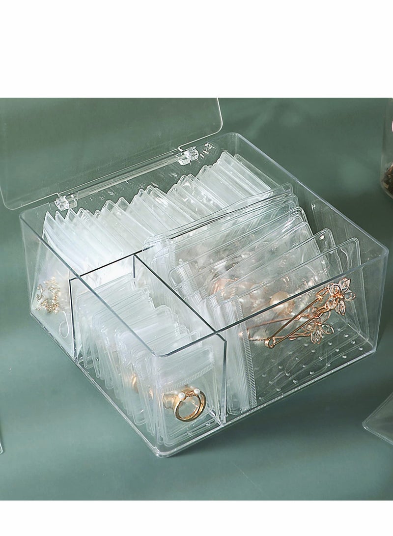 KASTWAVE Transparent Jewelry Storage Box, Clear Acrylic Drawer Organizer Box with 10 Large Bags for Bracelet, 30 Middle Bags for Necklace, 20 Small Bags for Ring, Individually Packaged, Easy to Carry - Image 1
