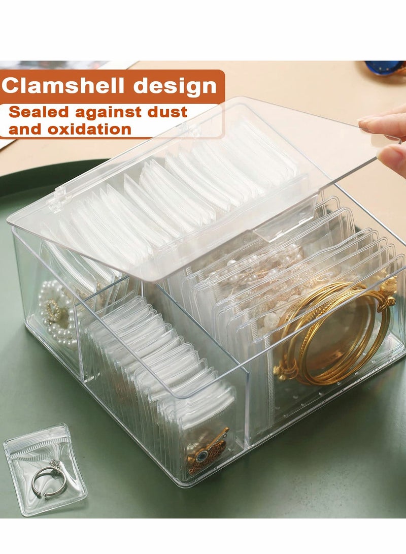 KASTWAVE Transparent Jewelry Storage Box, Clear Acrylic Drawer Organizer Box with 10 Large Bags for Bracelet, 30 Middle Bags for Necklace, 20 Small Bags for Ring, Individually Packaged, Easy to Carry - Image 3
